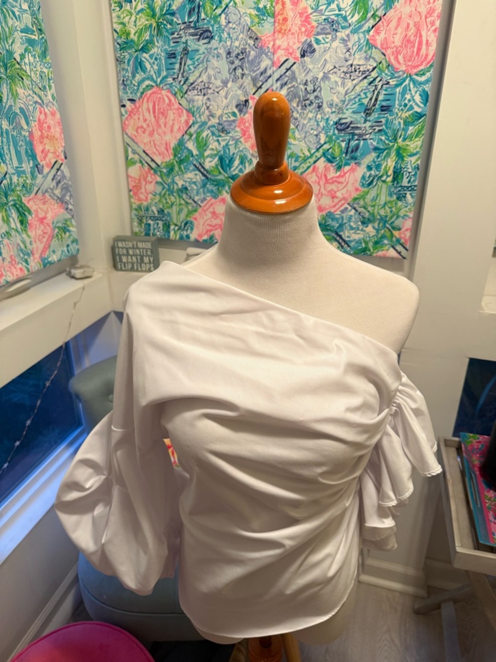Dance & Marvel White one shoulder blouse